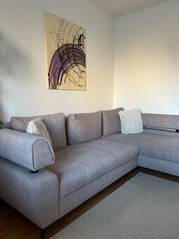 Rohová sedací souprava, světle šedá látka, pravý roh - 2