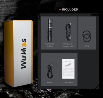 svítilna taktická Wurkkos TD04 3000 L, USB, 21700 5000mAh - 2