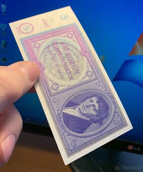 Staré bankovky 5 korun 1940 PŘETISK bezvadný stav - 2