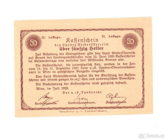 Nouzová Bankovka II. vydání 50 Heller Niederösterreich,1920 - 2