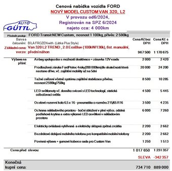 CUSTOM VAN 320, TREND,136k, DLOUHÝ ROZVOR L2 - 2