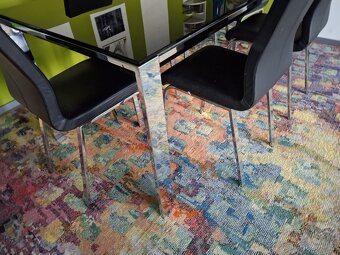 Jídelní stůl rozkládací, kov + sklo + kožené židle 8ks - 2