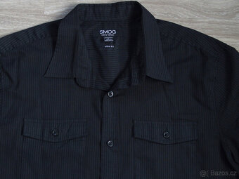 Pánská černá košile proužek, slim fit Smog vel. L - 2