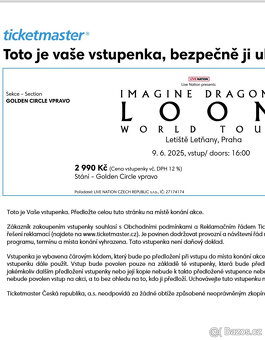 ⭐Imagine Dragons-11.6.2025 - Golden Circle - 2 vstupenky⭐ - 2