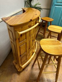 Dřevěný bar a 3 barové židle, masiv borovice - 2