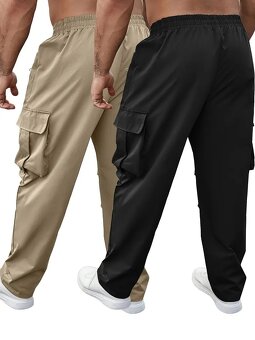 NOVÉ 2ks Pánské Plus Size kalhoty Khaki + Černá - 2