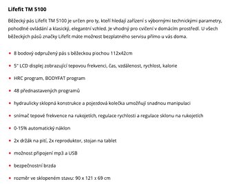Prodám běžecký pás LifeFit TM 5100, málo používaný - 2