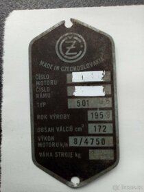 Čz 175 /501 výrobní štítek - 2