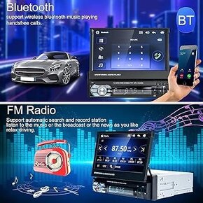 Autorádio Bluetooth 1 Din Carplay&Android Auto výsuvný displ - 2