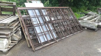 Staré železné okno, fabrické okno, 4 ks- 161x304cm - 2