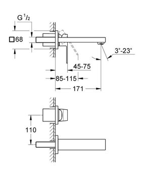 Grohe Eurocube Umyvadlová 2-otvorová baterie, chrom - 2