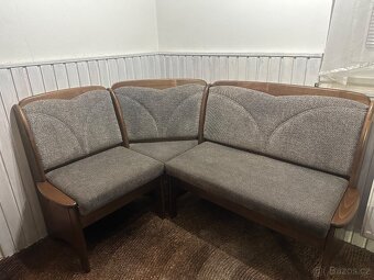 STŮL, ROHOVÁ SEDAČKA, 3 ŽIDLE - 2