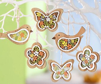 dřevěná závěsná  dekorace  6 ks - 2