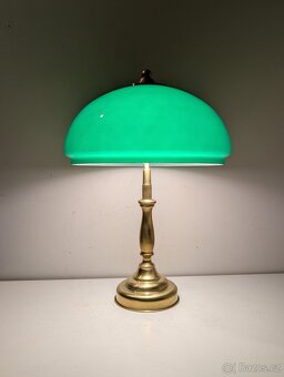 mosazná lampička, lampa, zelené stínidlo, bankéřka - 2