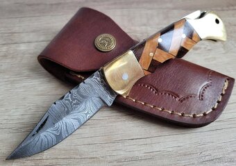 kapesní Damaškový nůž CLASSIC 16,5cm s koženým pouzdrem, ruč - 2