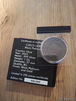 1 oz Český lev 2022 Black Platinum s pozlacením - 2