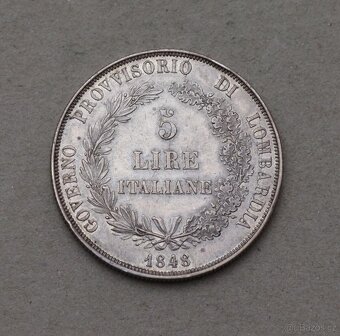 Stříbrná 5 Lira 1848 – Revoluční Miláno - 2