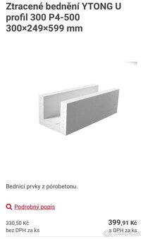 Ztracené bednění YTONG U profil (300×249×599 mm) - 2