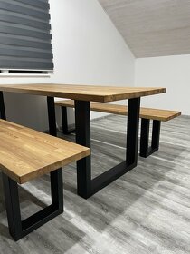 Masivní dubový stůl s lavicemi - 2