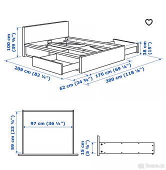 postel IKEA MALM 160×200 s rošty a 4 šuplíky, výborný stav - 2