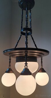 Starožitný secesní lustr, patinovaná mosaz, secese.. - 2