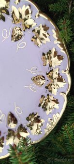 Růžový porcelánový talíř zlacený - 2