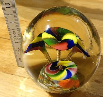 Velká těžítko z hutního skla ruční výroba vícebarevné květy - 2