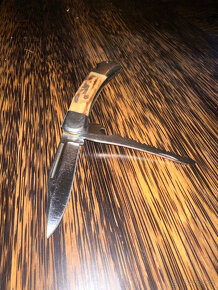 RETRO lovecný nůž z parohu s pilkou, značený - 2