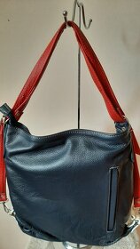 Kabelka - batoh kožená, modro-červená - 2
