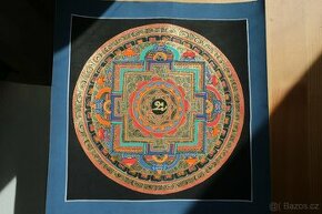 Ručně malovaná tibetská mandala thangka z Indie 3 - 2