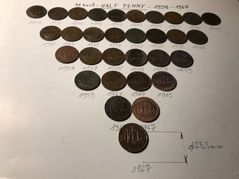Anglické historické mince "HALF PENNY" - 2