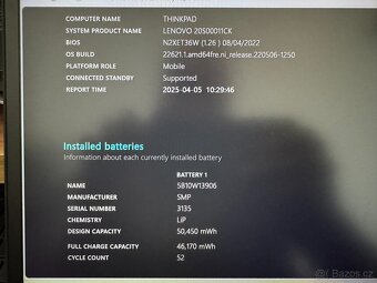 Prodám Lenovo ThinkPad T14 Gen1 s i5 baterie jen 52 cyklů - 2
