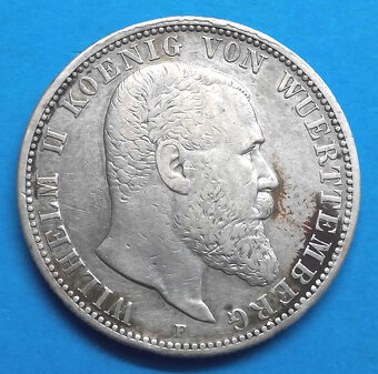 Stříbrná mince Württemberg král Vilém II. - 2