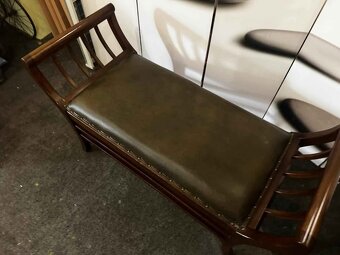 Krásná Antik lavička s koženým Polstrováním - 2