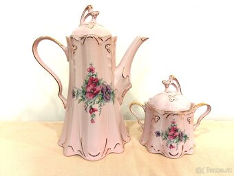 Růžový porcelán - retro, krásná čajová souprava - 2