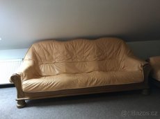 Prostorná rustikální kožená sedačka + stůl... TOP STAV - 2