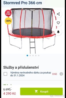 NOVÁ TRAMPOLÍNA STORMRED PRO 366CM PC 6700,- - 2
