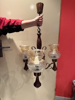 Hezký retro lustr, broušené detaily na skle - 2
