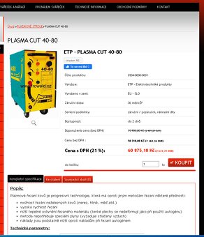 Prodám PLASMOVOU ŘEZAČKU PLASMA CUT 40-80 - 2
