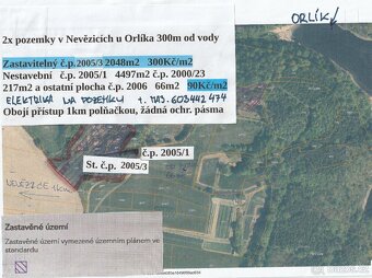 2x pozemek u Orlíka 300m od vody od 90Kč/m2 - 2