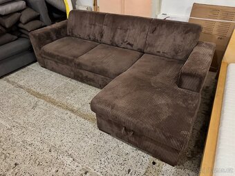 Hezká hnědá Rozkládací rohová sedací souprava manšestr - 2