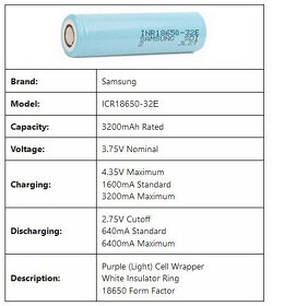 Akumulátory li-ion Samsung ICR18650-32E 3200mAh (6.4A) - 2