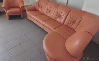 Kožená rohová sedací souprava - jak NOVÁ, TOP STAV - 2