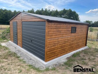 Plechová garáž PREMIUM 6x5 s boční šikmou střechou, barva dř - 2