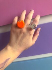 skleněné Prsteny Pylones oranžový Cachou krychle stříbrný - 2