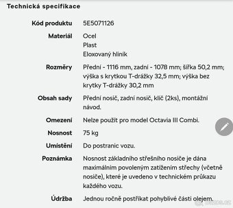 Střešní nosič Octávia III - liftback - 2