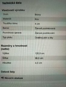 Prodám novou zahradní pozinkovanou branku v. 120 cm - 2