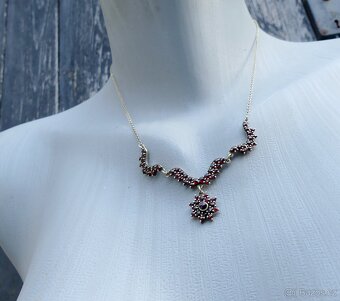 Šperky české granáty, koliér, brože, jehlice, stříbro tombak - 2