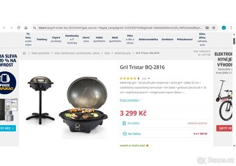 Prodám elektrický gril Tristar BQ-2816, - 2
