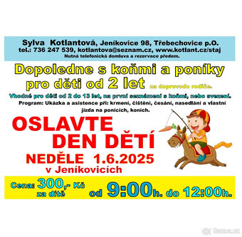 Dopoledne s koňmi a poníky pro děti.. 31.5. a 1.6. - 2